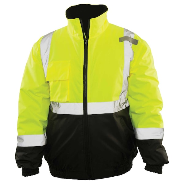 Game Workwear Hi-Vis Bomber Jacket, 100% Polyester 300 Denier Oxford, Hi Vis Lime, L - 1320E