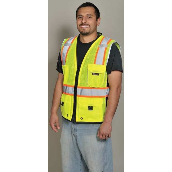 Kishigo Vest, BlackBottom, Class 2, Lime, 2XL-3XL - 1509-2X-3X