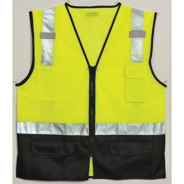 Kishigo Vest, BlackBottom, Class 2, Lime, 2XL-3XL - 1509-2X-3X