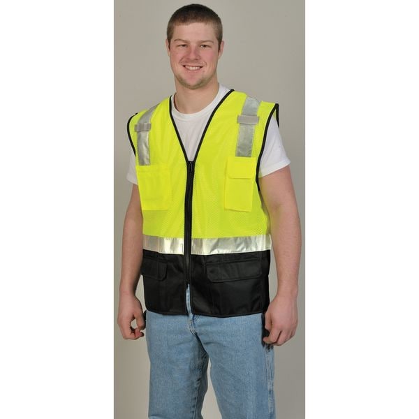 Kishigo Vest, BlackBottom, Class 2, Lime, 2XL-3XL - 1509-2X-3X