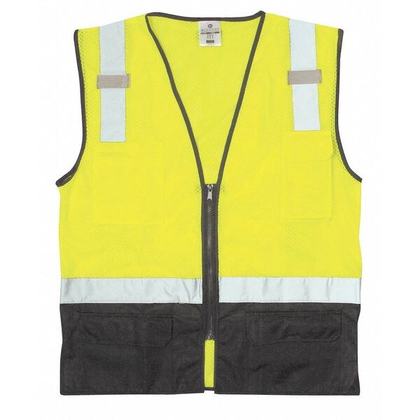 Kishigo Vest, BlackBottom, Class 2, Lime, 2XL-3XL - 1509-2X-3X