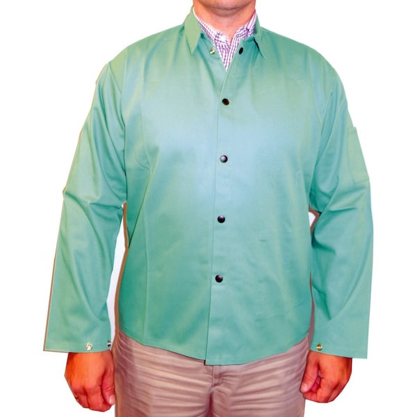 Powerweld FR Cotton Welding Jacket, 9oz Green Sateen, Extra Large - PWGFRJXL