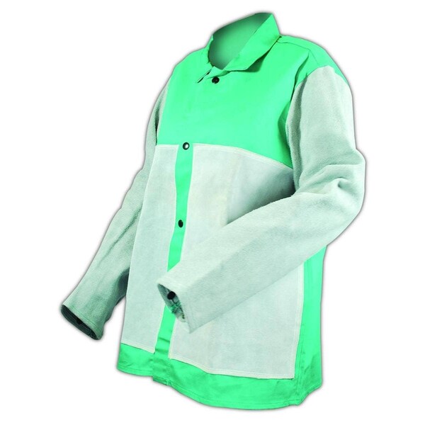 Magid SparkGuard 1830LSFLP Green Flame Resistant Jacket with Leather Sleeves and Front Patches, L - 1830LSFLP-L
