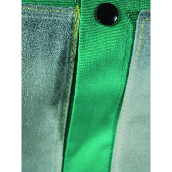 Magid SparkGuard 1830LSFLP Green Flame Resistant Jacket with Leather Sleeves and Front Patches, L - 1830LSFLP-L