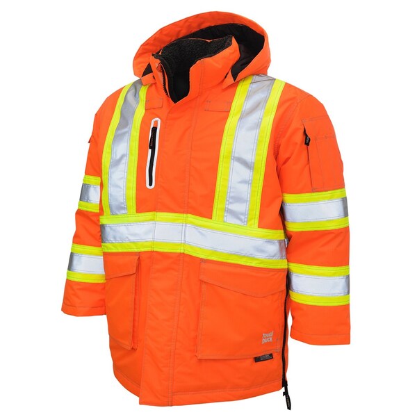 Tough Duck Hi-Vis Safety Parka, 300D Ripstop, 100% Polyester, Class 3 Type R, Hi-Vis Orange, XL - SJ391