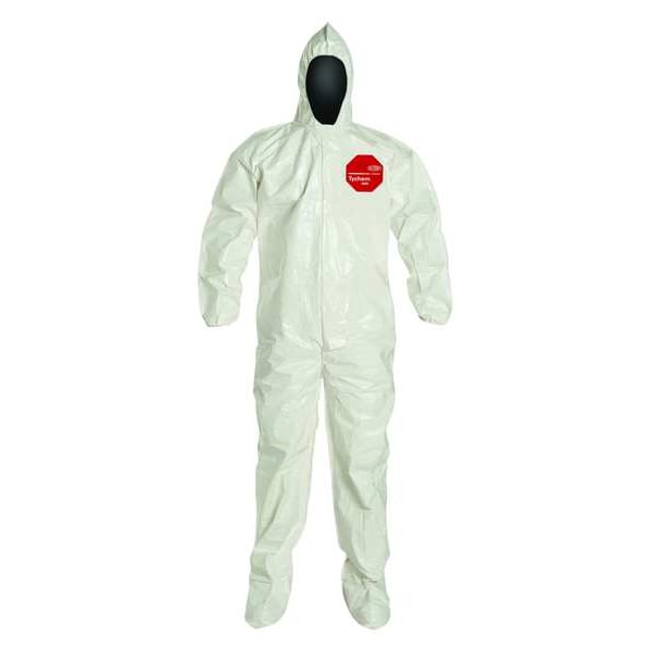 Dupont Chemical Resistant Coverall, Hooded, 2XL, Tychem(R) 4000, Zipper, Elastic Cuff, Bound Seam - SL122BWH2X0012BN