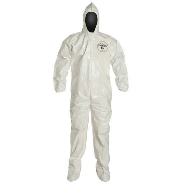 Dupont Chemical Resistant Coverall, Hooded, 2XL, Tychem(R) 4000, Zipper, Elastic Cuff, Bound Seam - SL122BWH2X0012BN