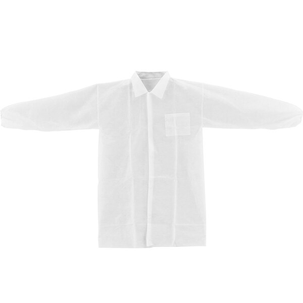 Global Industrial Disposable Lab Coat, Polypropylene, 1 Pocket, Snap Front, Open Collar Closure, White, 25 PK - 708208M