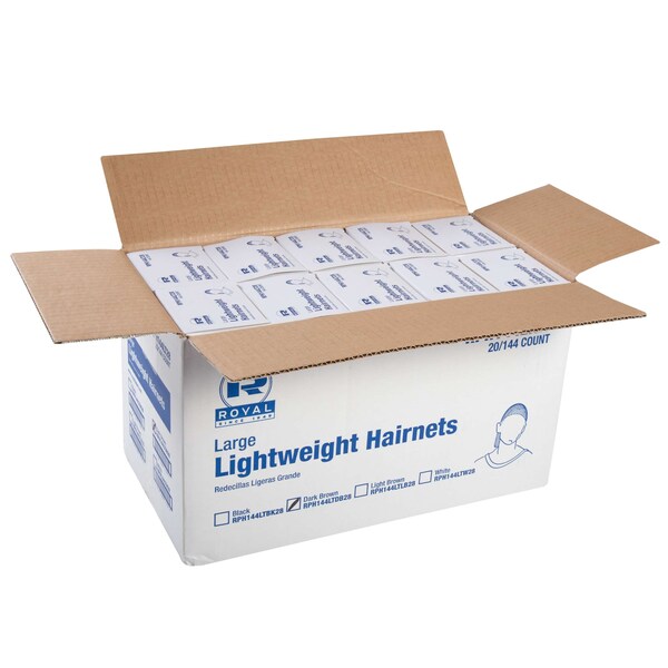 Amercareroyal Royal 28" Latex Free Dark Brown Light Weight Hairnet, PK2880 - RPH144LTDB28