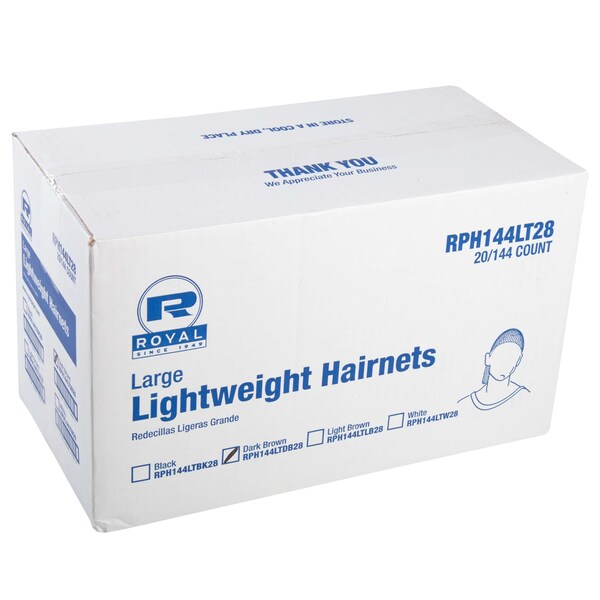 Amercareroyal Royal 28" Latex Free Dark Brown Light Weight Hairnet, PK2880 - RPH144LTDB28
