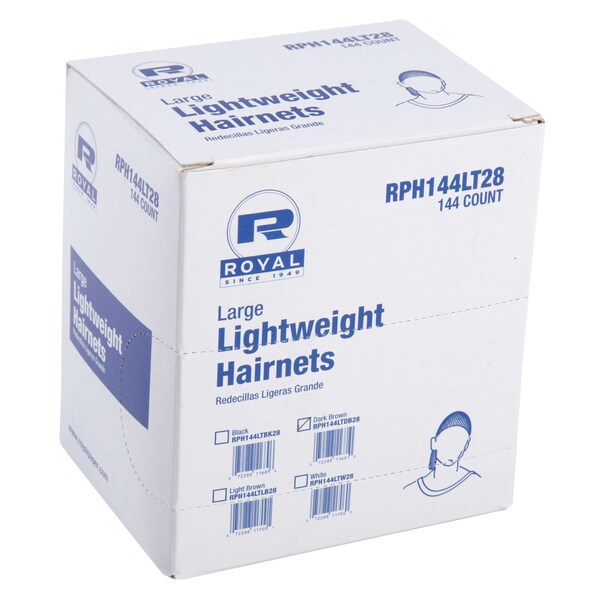 Amercareroyal Royal 28" Latex Free Dark Brown Light Weight Hairnet, PK2880 - RPH144LTDB28