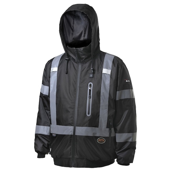 Pioneer High Visibility Waterproof Heated Bomber Jacket, Polyester, Black, M - V1210170U-M