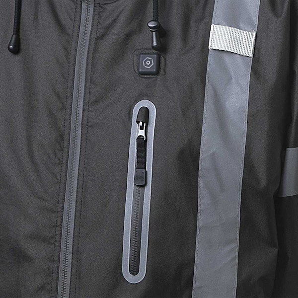 Pioneer High Visibility Waterproof Heated Bomber Jacket, Polyester, Black, M - V1210170U-M