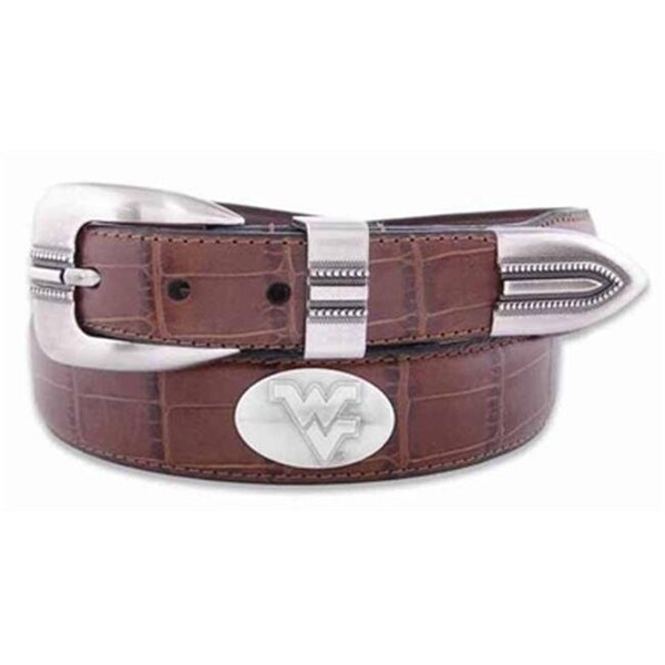 Zeppelinproducts ZeppelinProducts WVU-BOLPTCRC-TAN-36 West Virginia Concho Croc Tan Leather Belt; 36 Waist - WVU-BOLPTCRC-TAN-36