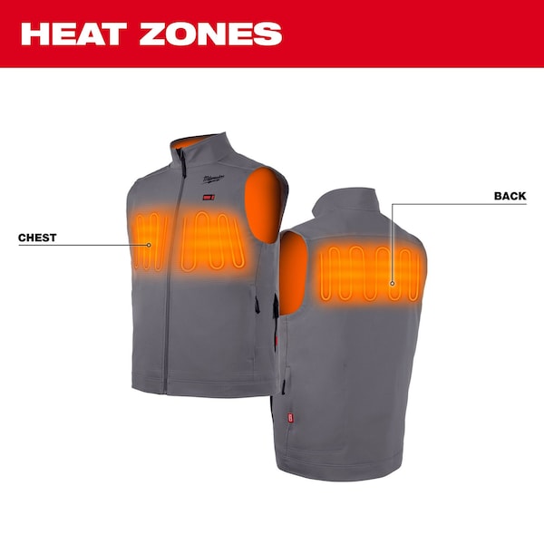 Milwaukee Tool M12 TOUGHSHELL Men's Heated Vest, Includes: M12 Battery Holder, Gray, Large - 304G-20L