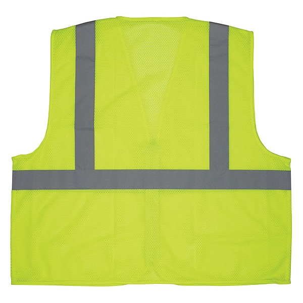 Mcr Safety High Visibility Vest, Polyester, Zipper Closure, ANSI Class 2, U Back Stripe, Lime, Unisex, L - V2CL2MLZL