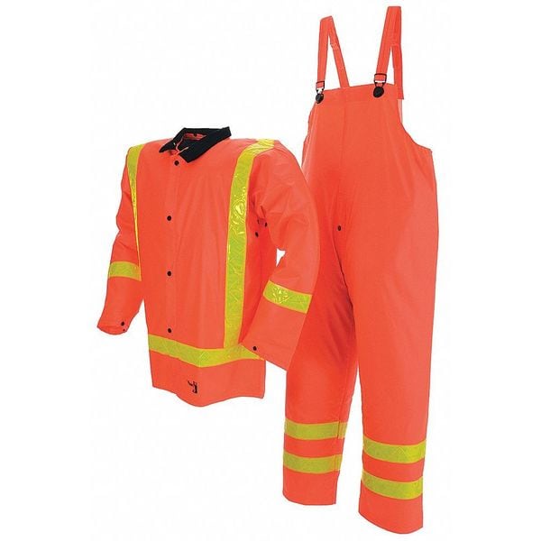 Viking Flame Resistant 3 Piece Rain Suit, Polyester, PVC, 0.35 mm Thick, Detachable, Orange, XL - 2110FR-XL
