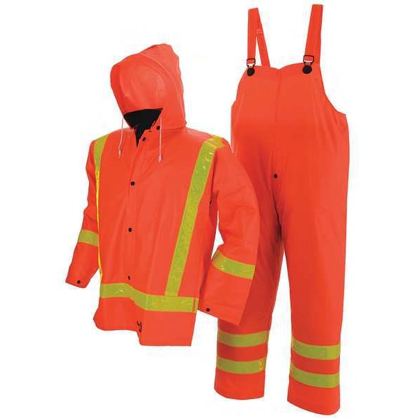 Viking Flame Resistant 3 Piece Rain Suit, Polyester, PVC, 0.35 mm Thick, Detachable, Orange, XL - 2110FR-XL