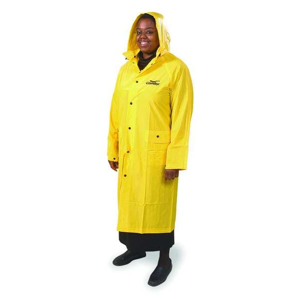 Condor Raincoat with Detachable Hood, PVC, 49 in Length, Snap Closure, Yellow, L - 5AZ31