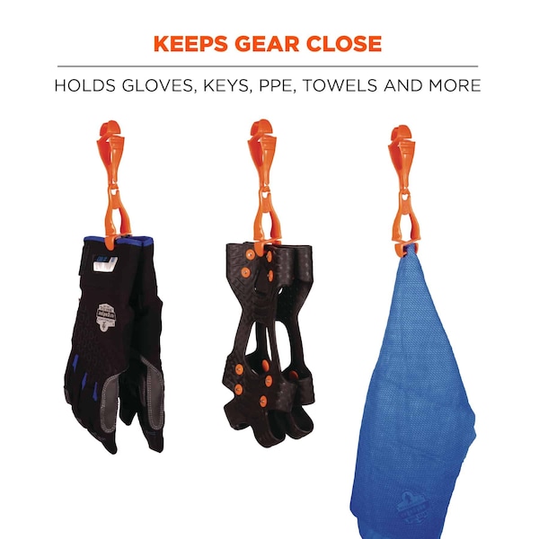 Ergodyne Glove Clip Holder with Dual Clips 3400, 100 Pairs, Orange, 100PK - 19718-BULK
