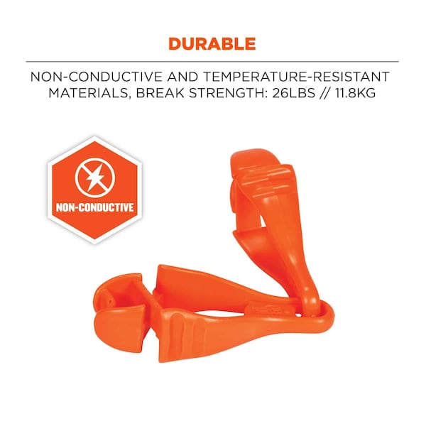 Ergodyne Glove Clip Holder with Dual Clips 3400, 100 Pairs, Orange, 100PK - 19718-BULK