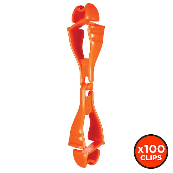 Ergodyne Glove Clip Holder with Dual Clips 3400, 100 Pairs, Orange, 100PK - 19718-BULK