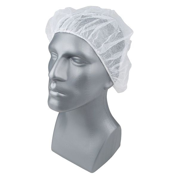 Condor Bouffant Cap, Polypropylene, 24 in Dia., White, L, 100 PK - 23KX18