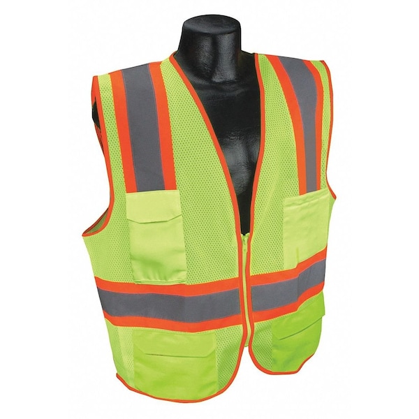 Condor High-Visibility Vest, Type R, ANSI Class 2, U-Block, Silver Stripe, Zipper, Mesh Polyester, Lime, XL - 53YM35