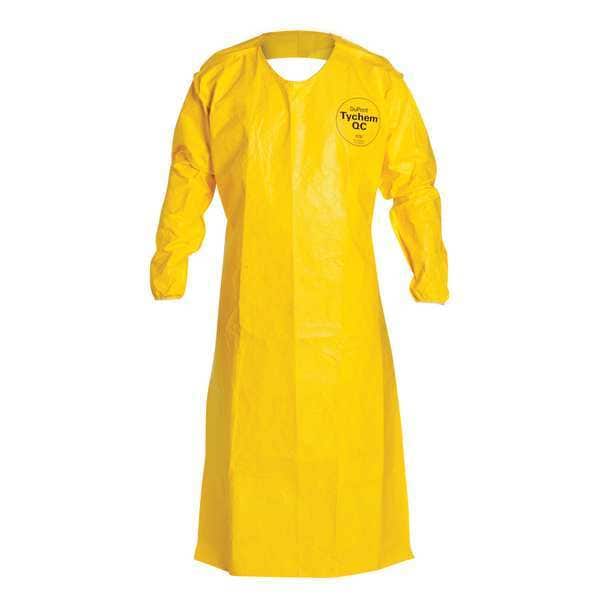 Dupont Sleeved Apron. Elastic Wrists. 52" Long. Bound yoke neck w/out Snaps, Waist Ties. Yellow. UNI - QC278BYL00001200