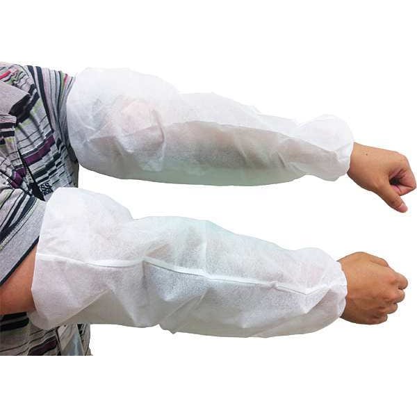 Condor Disposable Sleeve, Polypropylene, Serged Seam, Elastic Cuff, 18 in Length, White, 100 Pack - 32KF54
