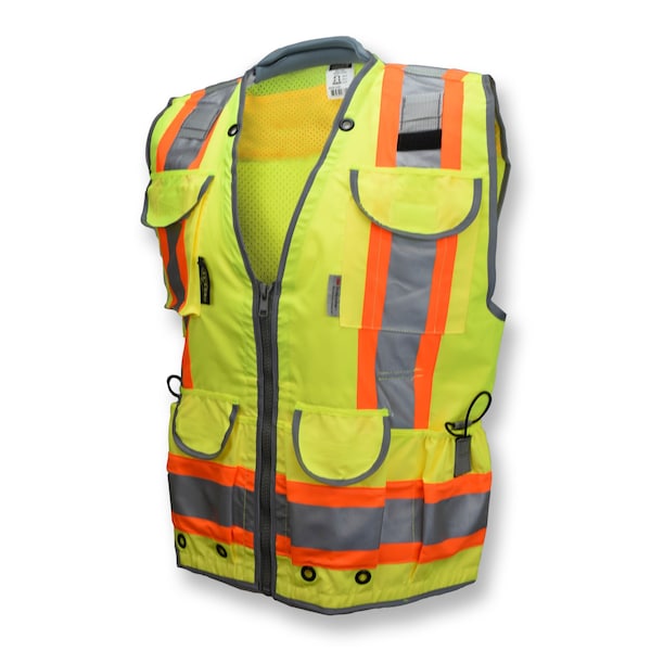 Radians Two-Tone Hi-Vis Engineer Vest L Class 2 , Zipper 15 Pockets, 2 Mic Tab - SV55-2ZGD-L