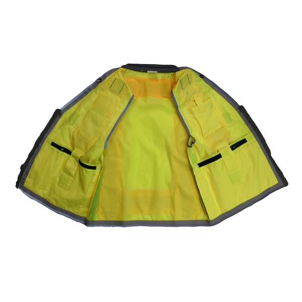 Radians Two-Tone Hi-Vis Engineer Vest L Class 2 , Zipper 15 Pockets, 2 Mic Tab - SV55-2ZGD-L