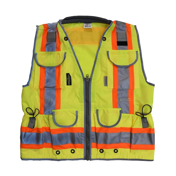 Radians Two-Tone Hi-Vis Engineer Vest L Class 2 , Zipper 15 Pockets, 2 Mic Tab - SV55-2ZGD-L