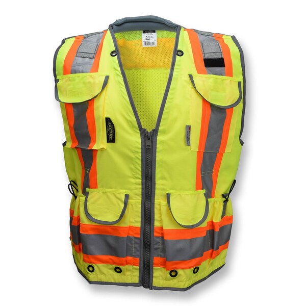 Radians Two-Tone Hi-Vis Engineer Vest L Class 2 , Zipper 15 Pockets, 2 Mic Tab - SV55-2ZGD-L