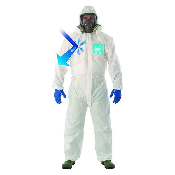 Ansell Disposable Coverall, Hooded, M, Microporous Film Laminate, Zipper, Elastic Cuff, Elastic Ankle - 68-2000C