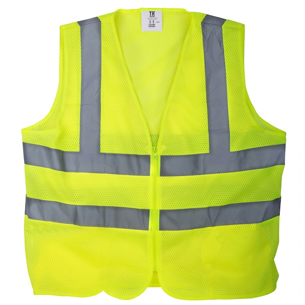 Tr Industrial Yellow Mesh High Visibility Class 2 Safety Vest, M, No Pockets - TR88060