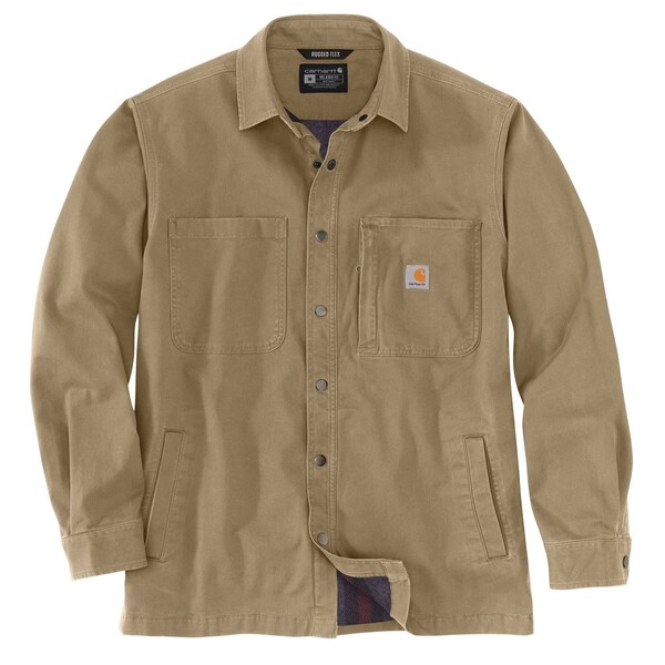 Carhartt Rugged Flex Relaxed Fit Canvas Fleece-Lined Snap-Front Shirt Jac, Dark Khaki, 2XL, REG - 105532-DKH2XLREG