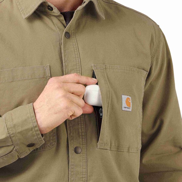 Carhartt Rugged Flex Relaxed Fit Canvas Fleece-Lined Snap-Front Shirt Jac, Dark Khaki, 2XL, REG - 105532-DKH2XLREG