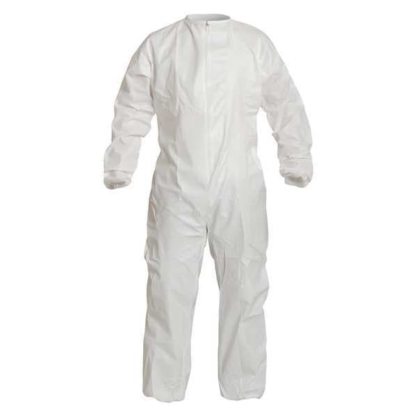 Dupont Disposable Coverall, Collared, XL, Microporous Composite Laminate, Zipper, Elastic Cuff - PC143SWHXL00250B