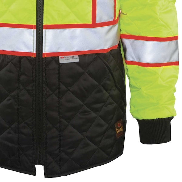 Game Workwear Hi-Vis Quilted Jacket, Full Front Zipper, Hi Vis Lime, L - 1275