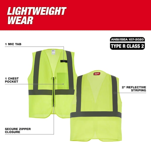 Milwaukee Tool Class 2 High Visibility Yellow Mesh One Pocket Safety Vest - S/M - 48-73-2241