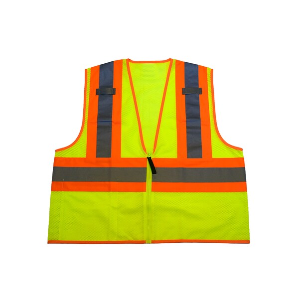 Azusa Safety Hi-Visibility ANSI Lime/Orange Mesh Vest, Zip Closure, Inside Pocket, L/XL - MTTVL