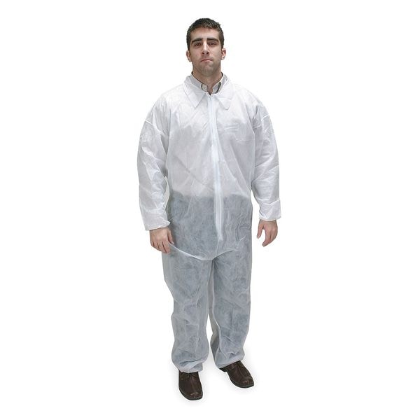 Condor Disposable Coverall, Collared, S, Polypropylene, Zipper, Elastic Cuff, Elastic Ankle, Serged Seam - 2KTK9