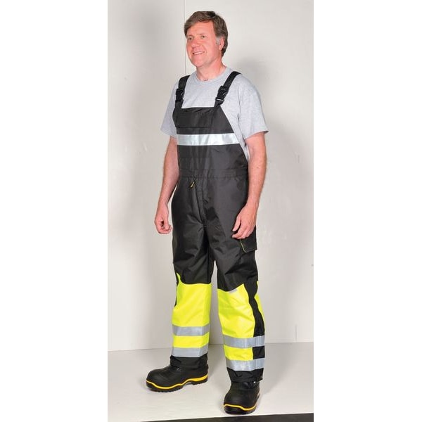 Occunomix Hi-Visibility Cold Weather Bib, Polyester, 30 1/2 in Inseam, 44 in to 46 in Waist, Yellow, L - SP-BIB-BYL