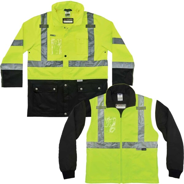 Ergodyne Hi-Vis Thermal Jacket Kit, 300D Oxford Polyester, Hi-Viz Lime, S - 8388