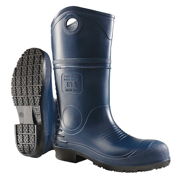 Dunlop DuraPro Steel-Toe Rubber Boots, Defined Heel, Safety-Loc Sole, 16 in H, Knee, Blue, Men's, Size 9 - 8908633