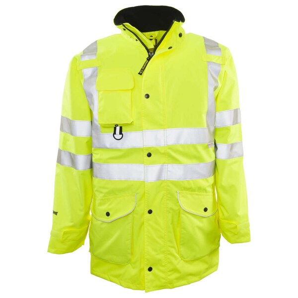 Game Workwear Hi-Vis 6-in-1 Jacket, 100% Polyester PU Coated Fabric, Hi Vis Lime, XL - 1350