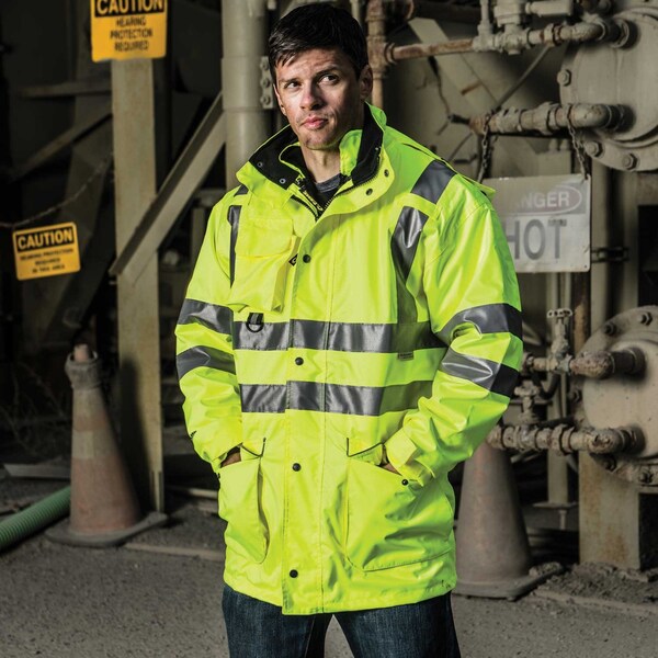 Game Workwear Hi-Vis 6-in-1 Jacket, 100% Polyester PU Coated Fabric, Hi Vis Lime, XL - 1350