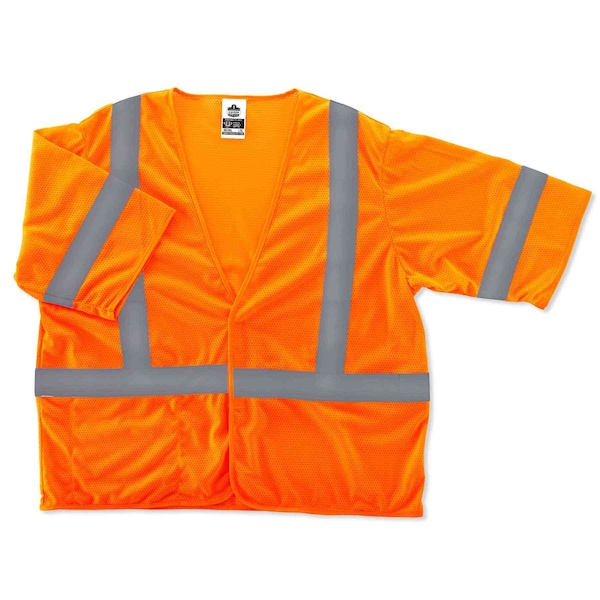 Ergodyne Hi-Vis Economy Vest w/Sleeves L Class 3 U Back, , Hook & Loop 1 Pockets - 8310HL
