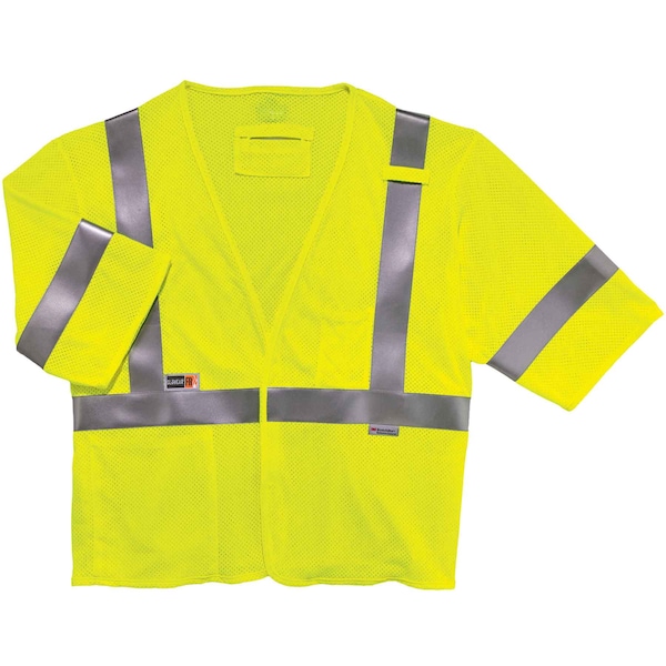 Ergodyne Hi-Vis FR Safety Vest w/Sleeves L Class 3 U Back, , Hook & Loop 2 Pockets, 1 Mic Tab - 8356FRHL